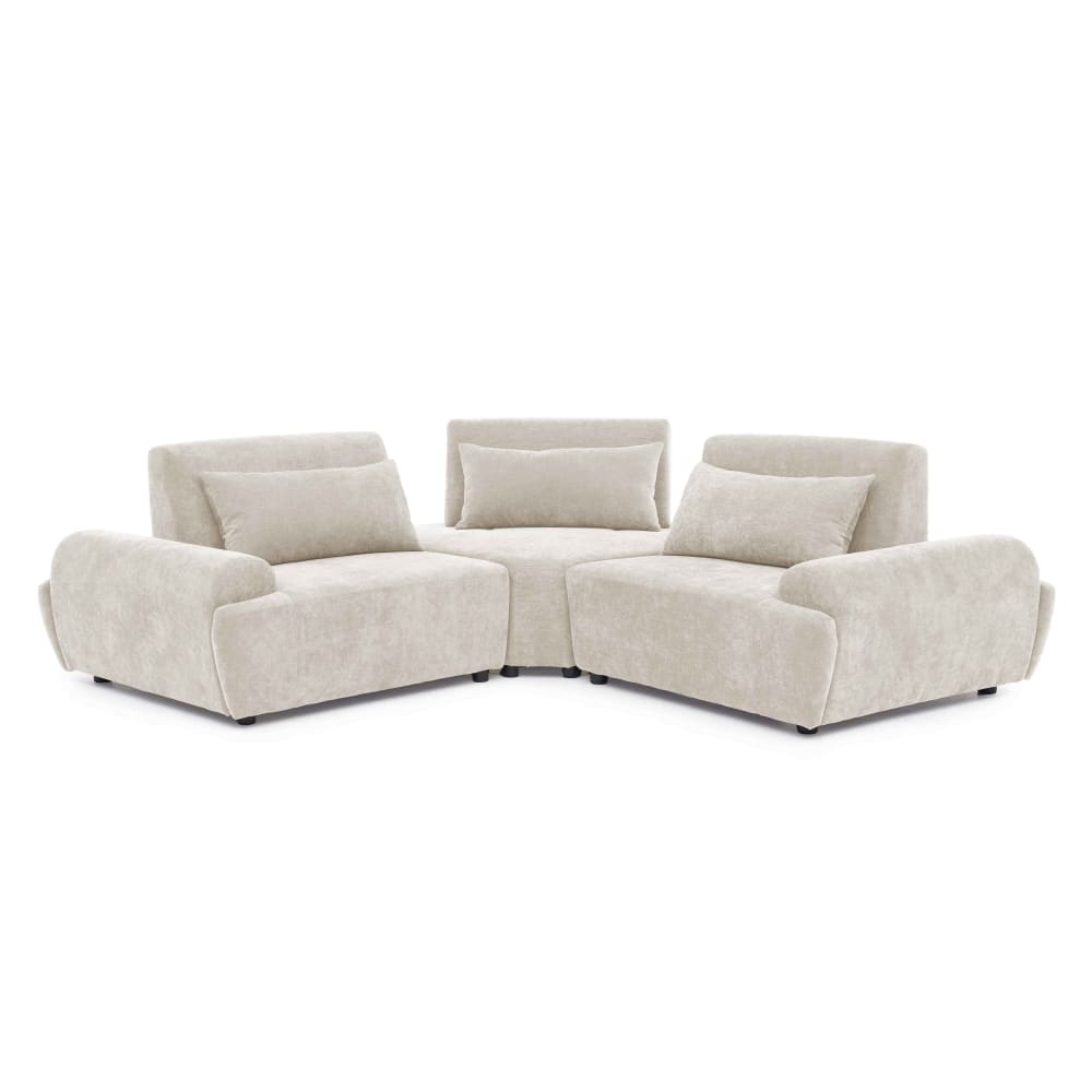 Canapé d'angle modulable 3 places tissu dossier ajustable 231 cm écru