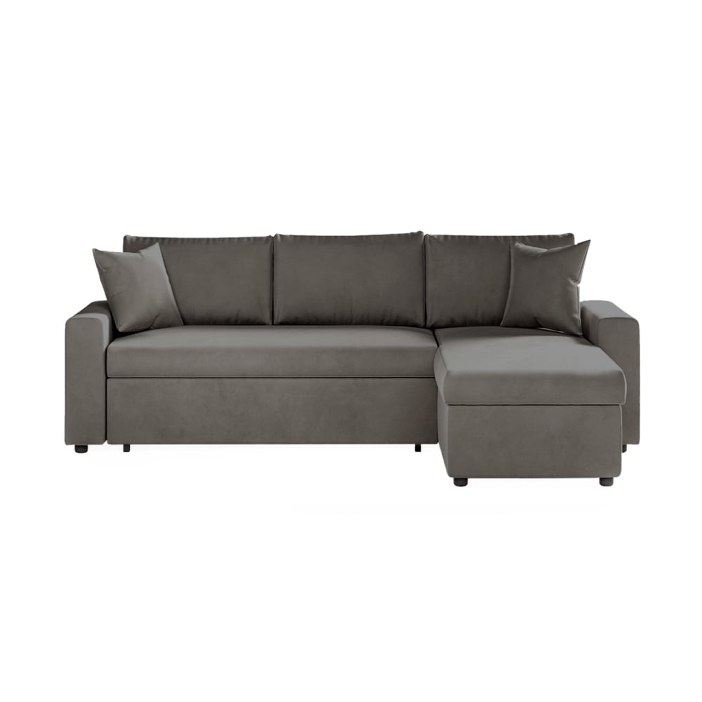 Canapé d'angle réversible et convertible en velours - Gris foncé