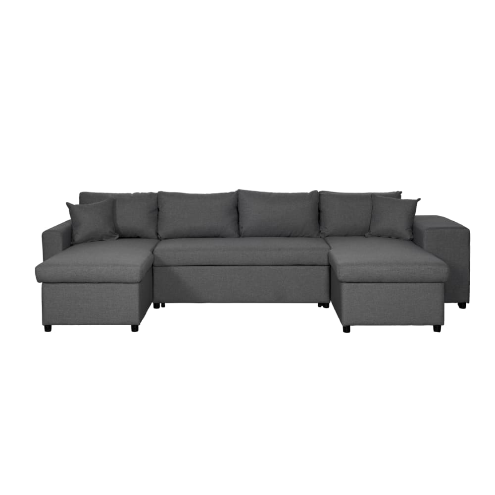 Canapé d'angle panoramique avec poufs en tissu - Gris foncé