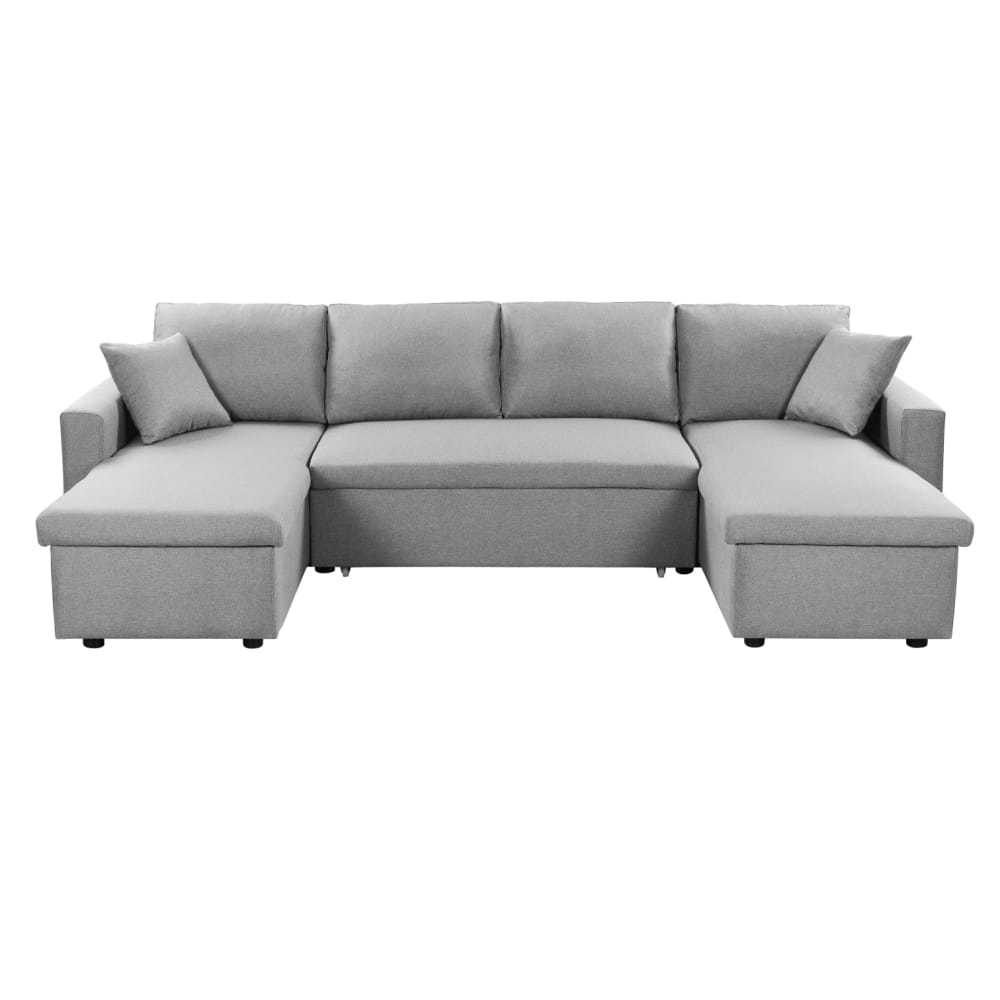 Canapé d'Angle Panoramique Convertible en tissu - Gris clair