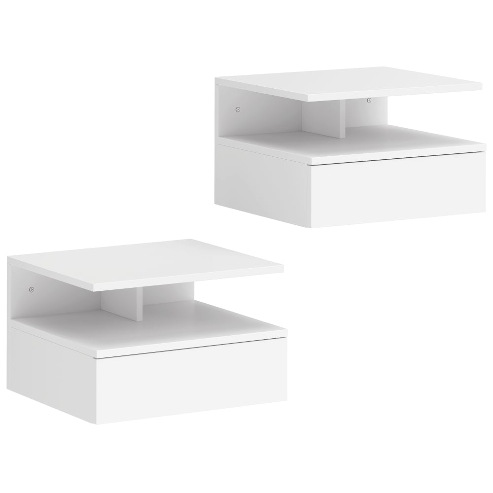 Lot de 2 tables de chevet murales tiroir, niche, plateau blanc
