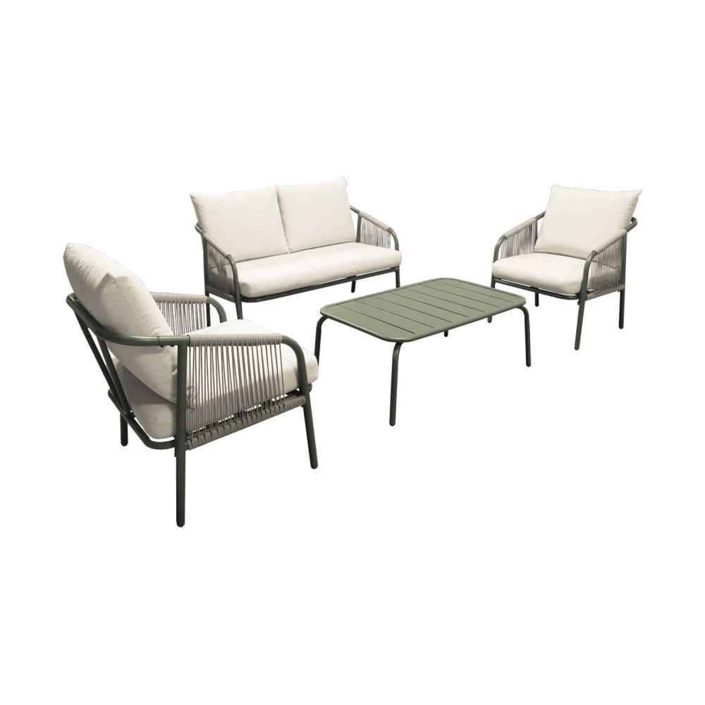 Salon de jardin acier 4 personnes kaki et beige