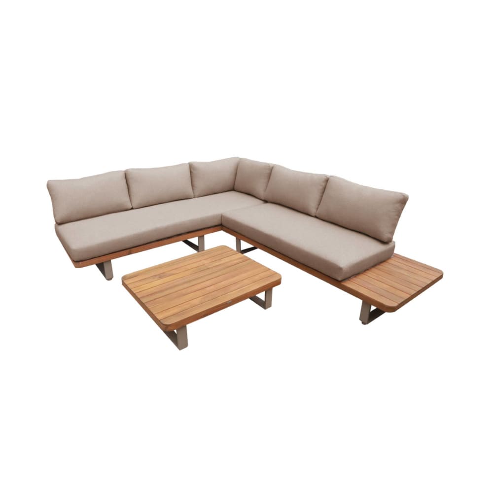 Salon de jardin d'angle bois d'acacia et aluminium 5 places marron