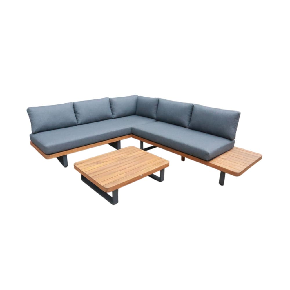 Salon de jardin d'angle bois d'acacia et aluminium 5 places gris