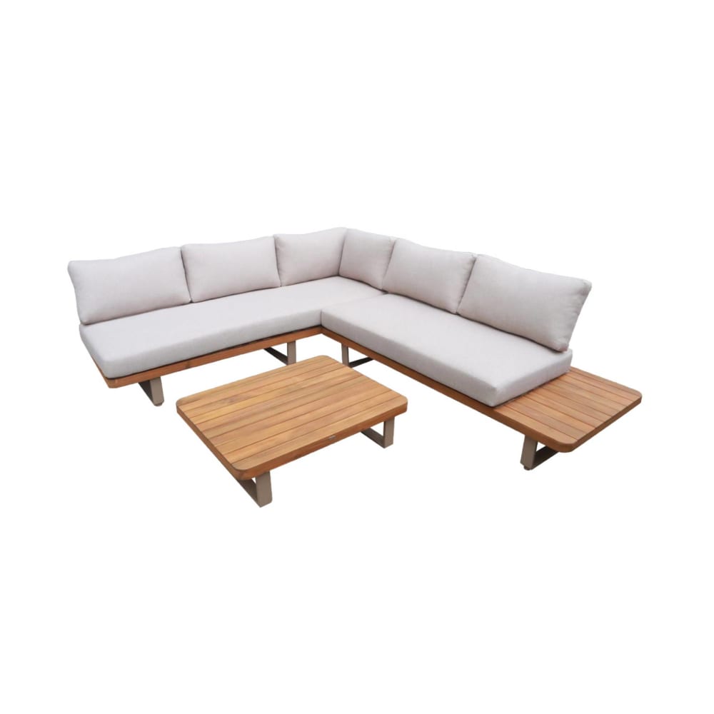 Salon de jardin d'angle bois d'acacia et aluminium 5 places beige
