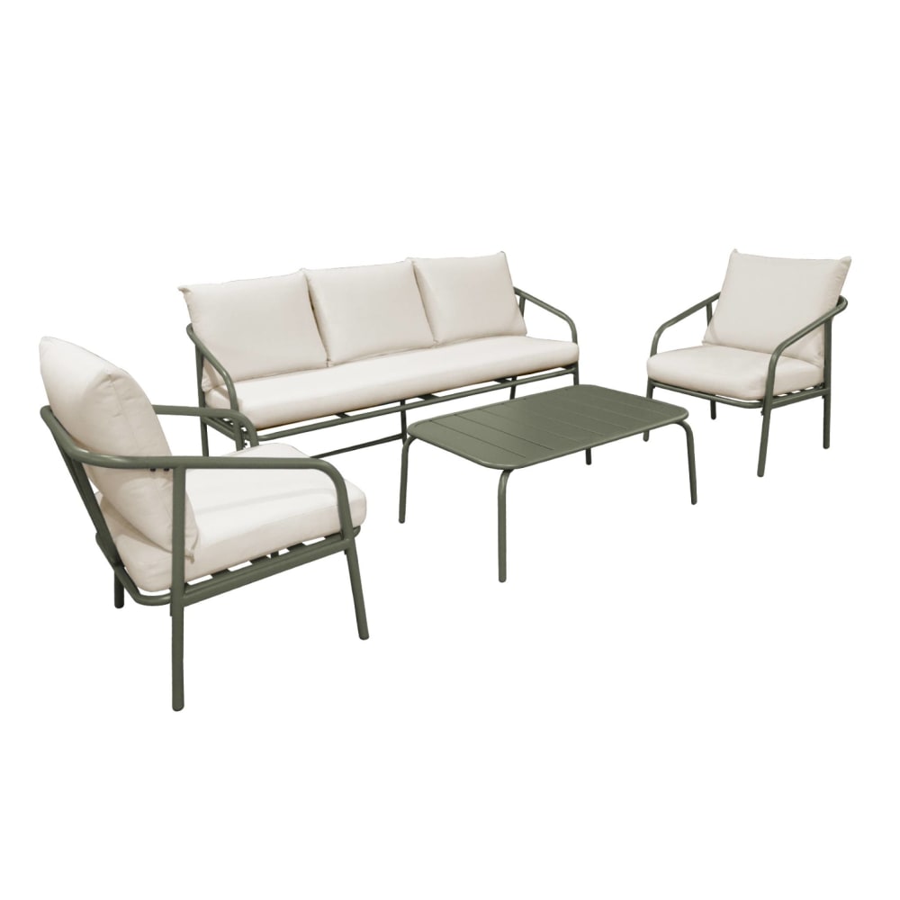 Salon de jardin acier 5 places kaki et beige