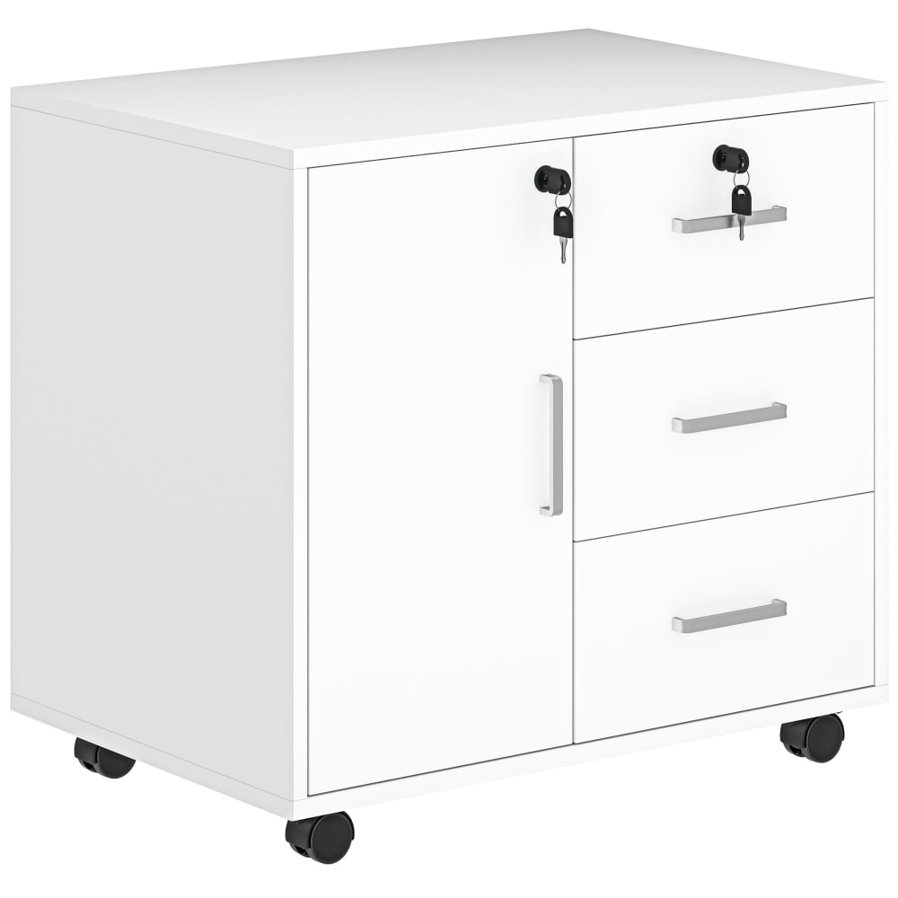 Caisson bureau verrouillable avec roulettes métal blanc — Beyit