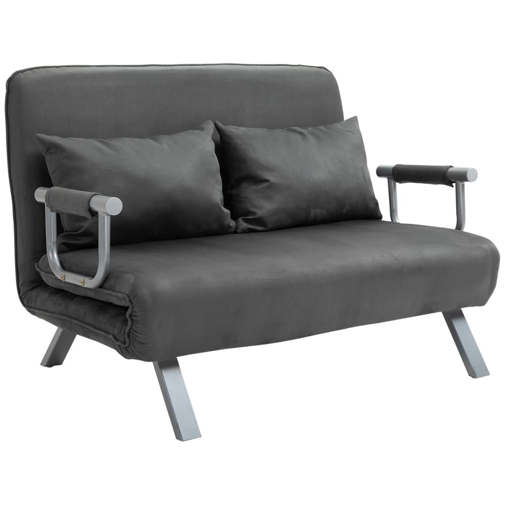 Canapé convertible 2 places 2 coussins métal suède anthracite