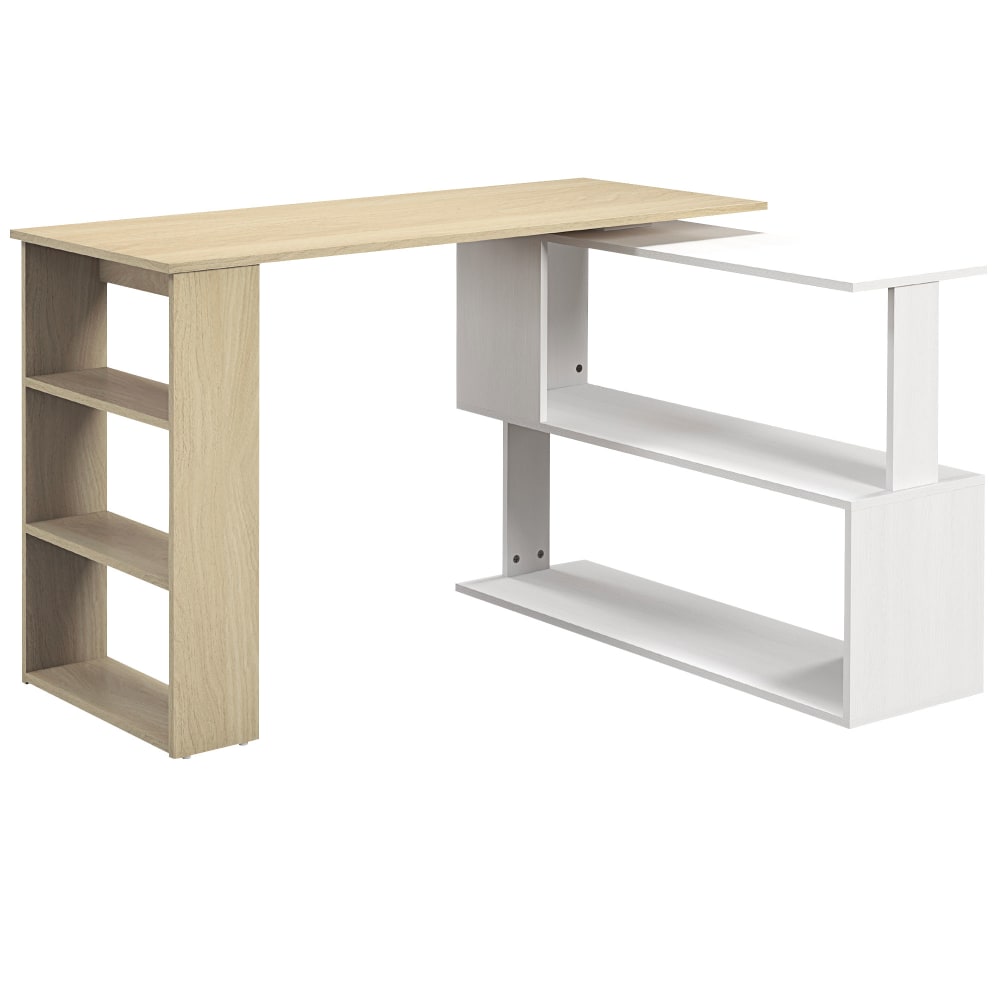 Homcom Eckschreibtisch modular, Spanplatte, Weiß-Natur style modern Beige Spanplatte