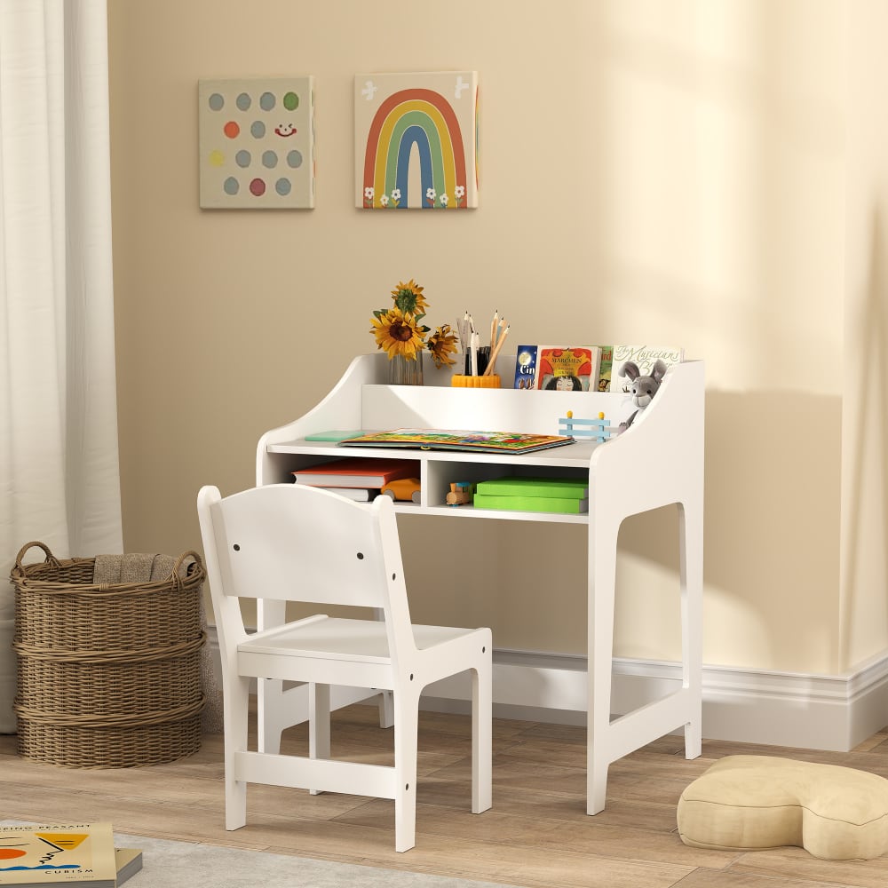 AIYAPLAY Kinderschreibtisch-Set mit Stuhl & Ablagen, Weiß WEISS HOLZ Kinder