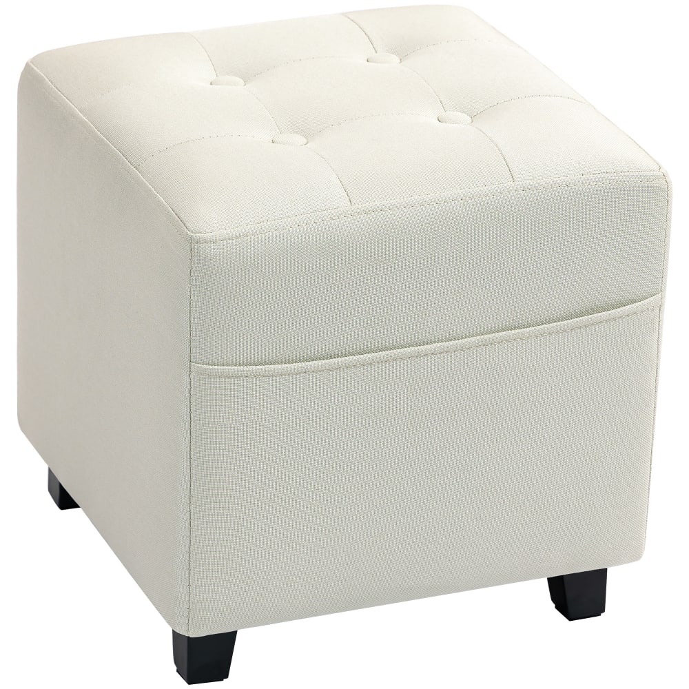 Repose pied salon rembourré capitonné tissu aspect lin crème Repose pied salon rembourré capitonné tissu aspect lin crème