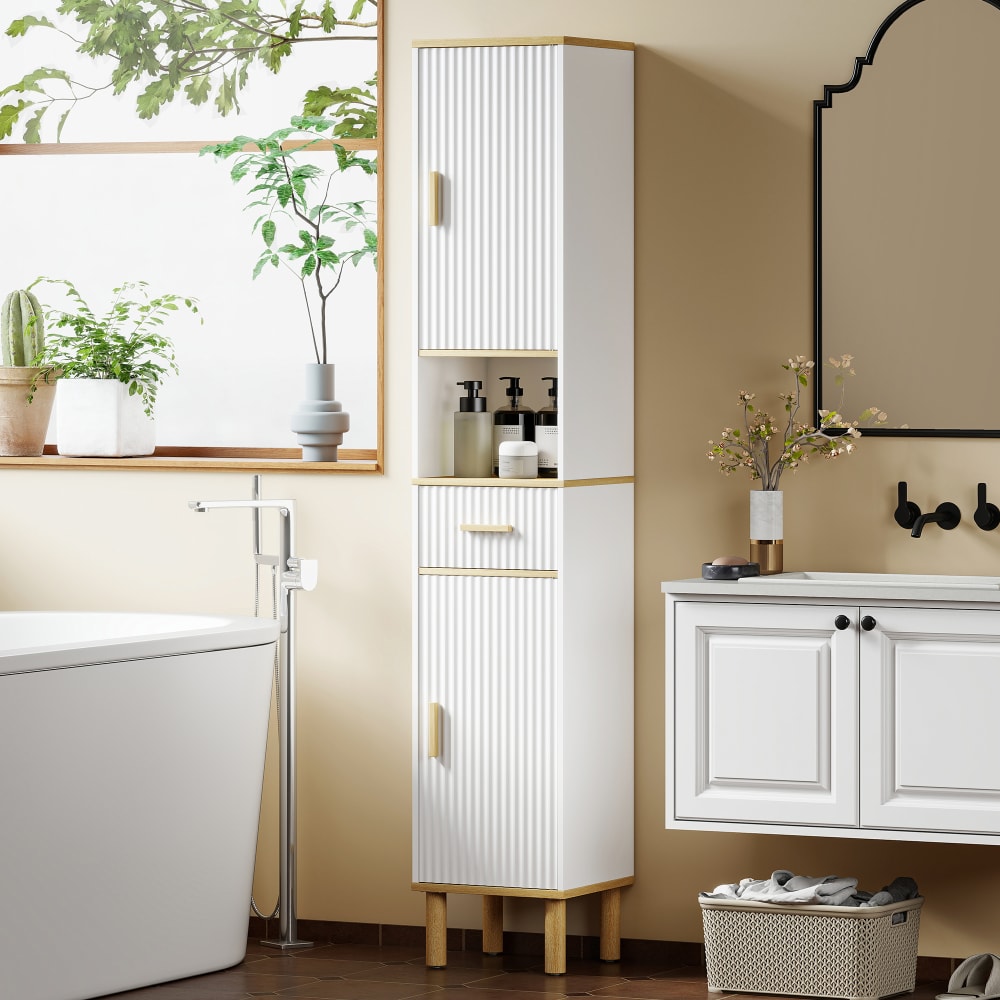 Bad-Hochschrank 2 Türen, Schublade, Holz, Weiß - Maisons Du Monde
