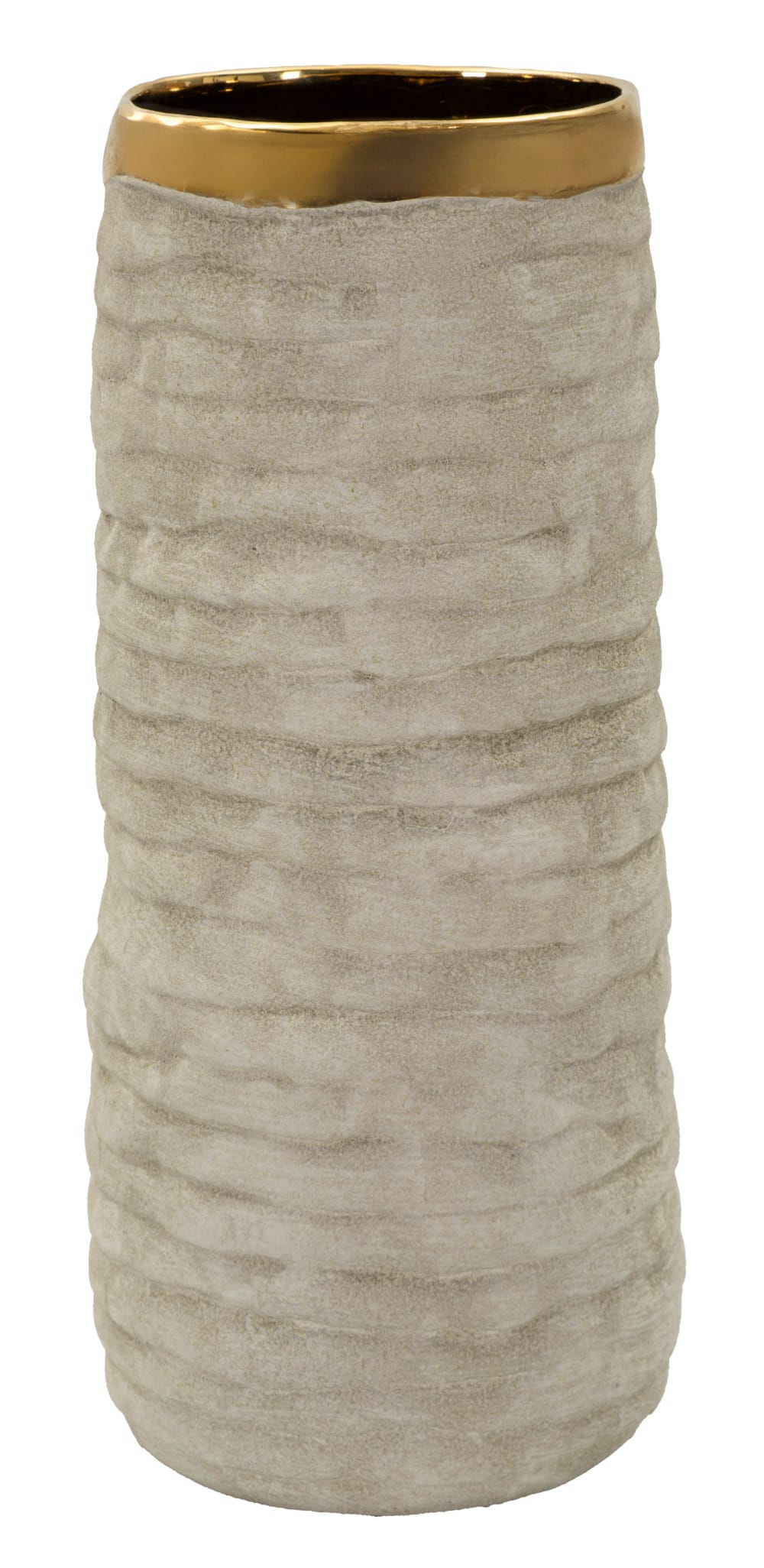 Vase en résine beige à décor doré, ø 14 x 31,5 cm