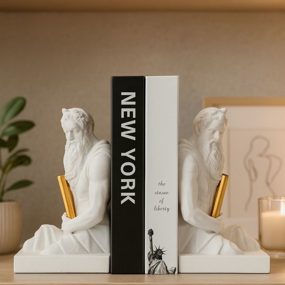Mauro Ferretti Weiße Buchstütze aus Kunstharz, 25,5 x 15 x 22,3 cm style modern Weiß