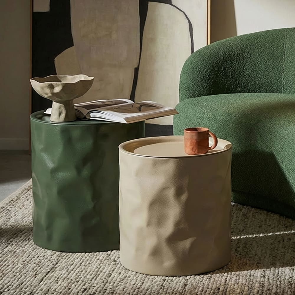 Mauro Ferretti Beige und grüne Couchtische aus Metall, 2er-Set, Ø 39,5×48–35,5×40 style modern Mehrfarbig Metall