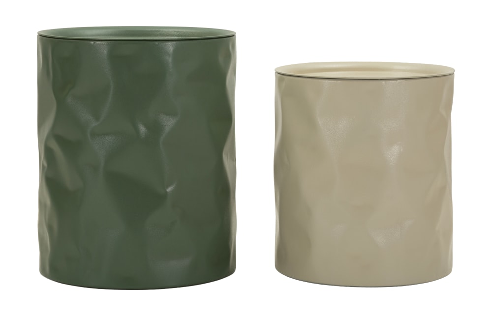 Beige und grüne Couchtische aus Metall, 2er-Set, Ø