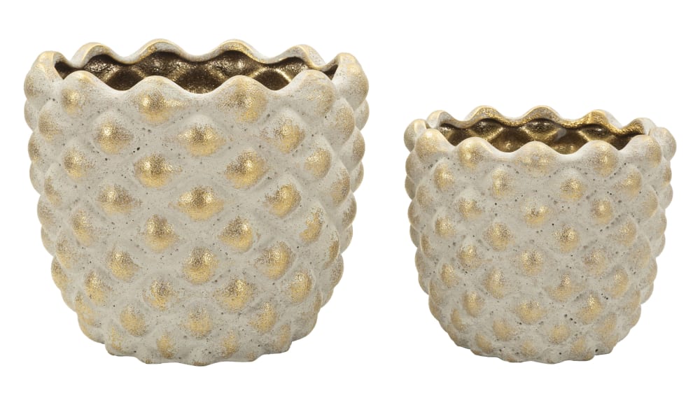 Vases en céramique beige, lot de deux pièces, Ø 23x18 - 18,5x15,5 cm