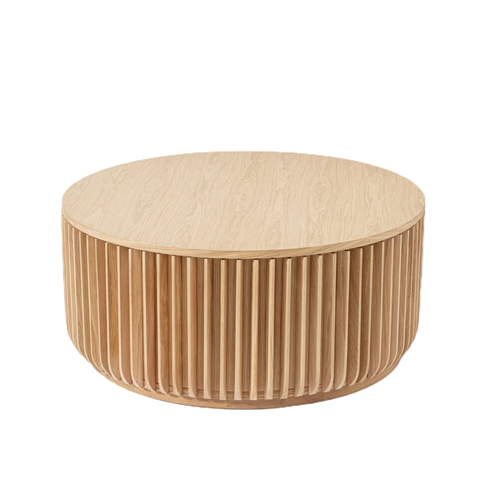 Table basse en chêne diam 90 cm, beige finition mate