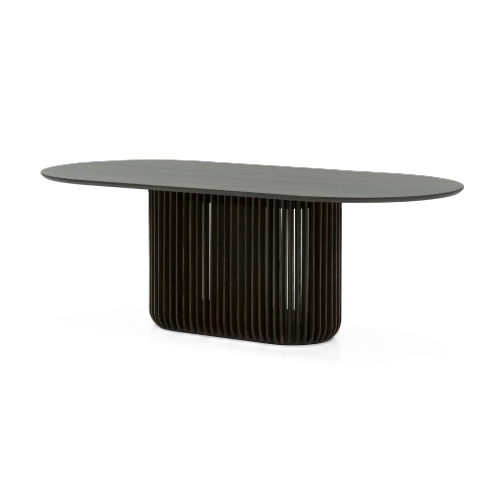 Table à manger ronde en chêne massif diam 190 cm, finition espresso