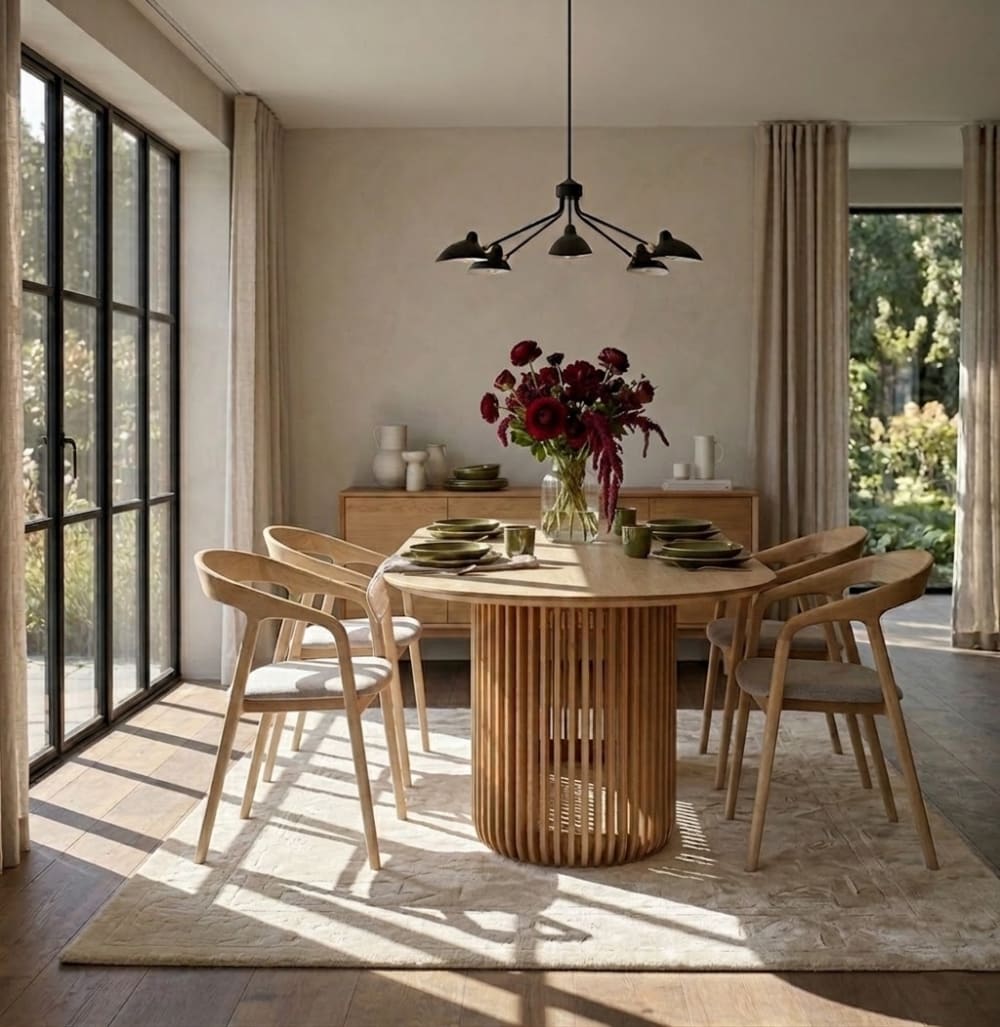 WOODEK Esstisch aus massiver Eiche, Durchm 190 cm, beige matt style landhaus - Holz