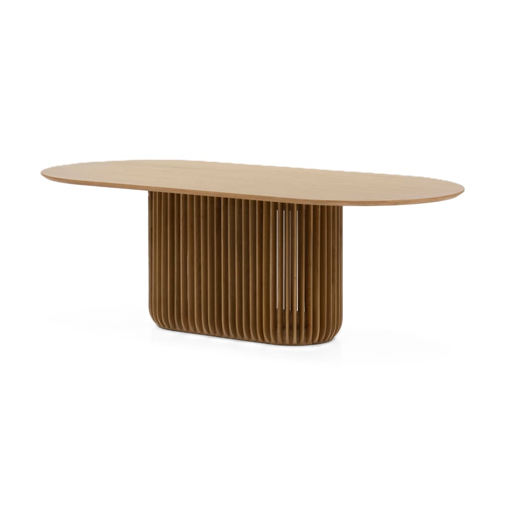 Table à manger ronde en chêne massif diam 190 cm, beige finition mate