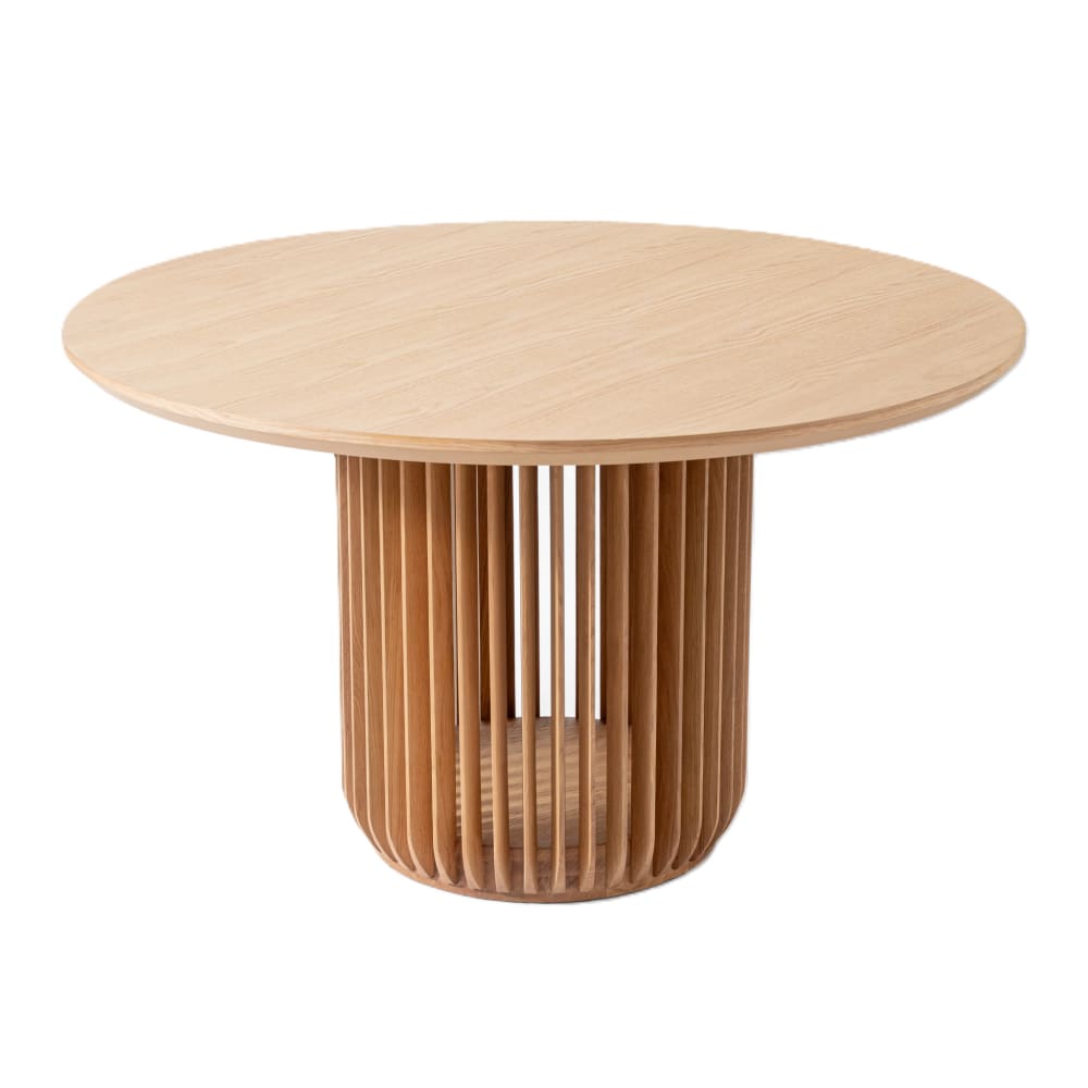 Table à manger ronde en chêne massif diam 130 cm, beige finition mate