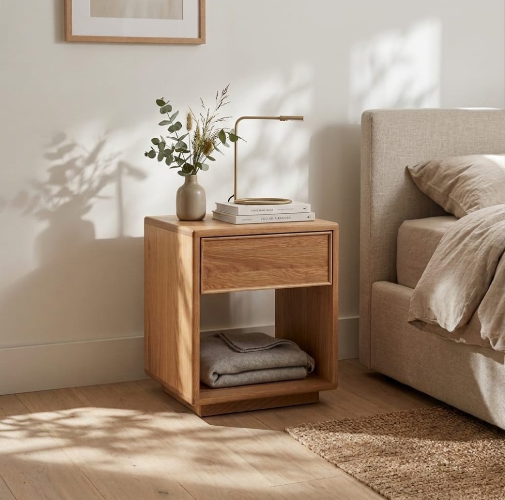 Nachttisch aus massiver Eiche, beige matt - Maisons Du Monde