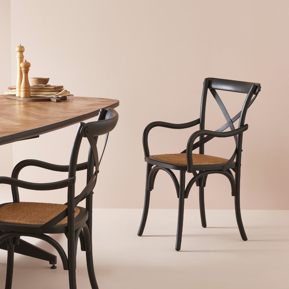 Lot de 2 fauteuils bridge en bois massif et cannage l62 cm