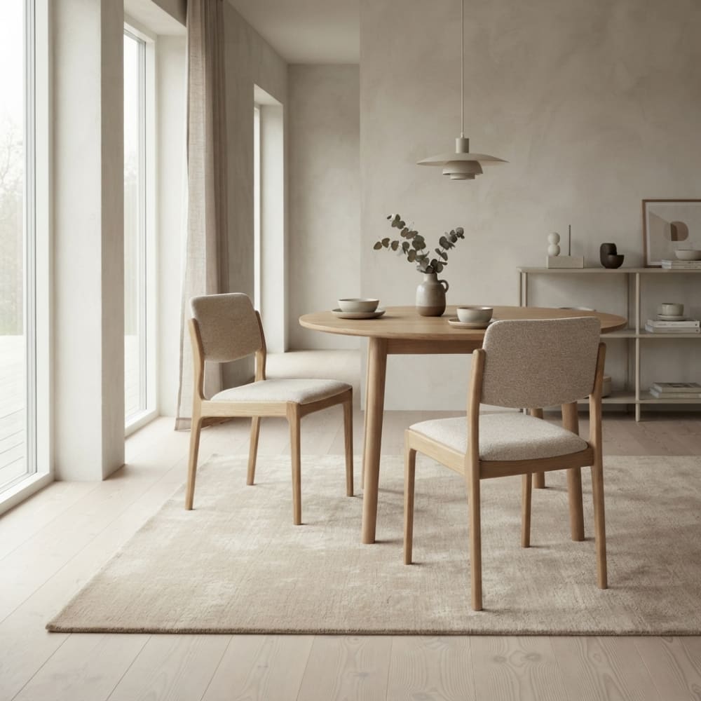 WOODEK 2er‐Set Stühle, Massives Eichenholz, beige Sitzfläche style landhaus - -