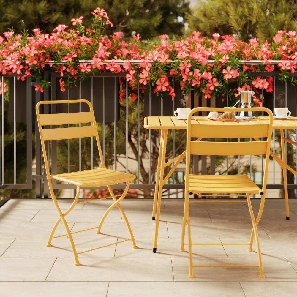 Lot de 2 chaises de jardin en métal jaune beurre, pliantes