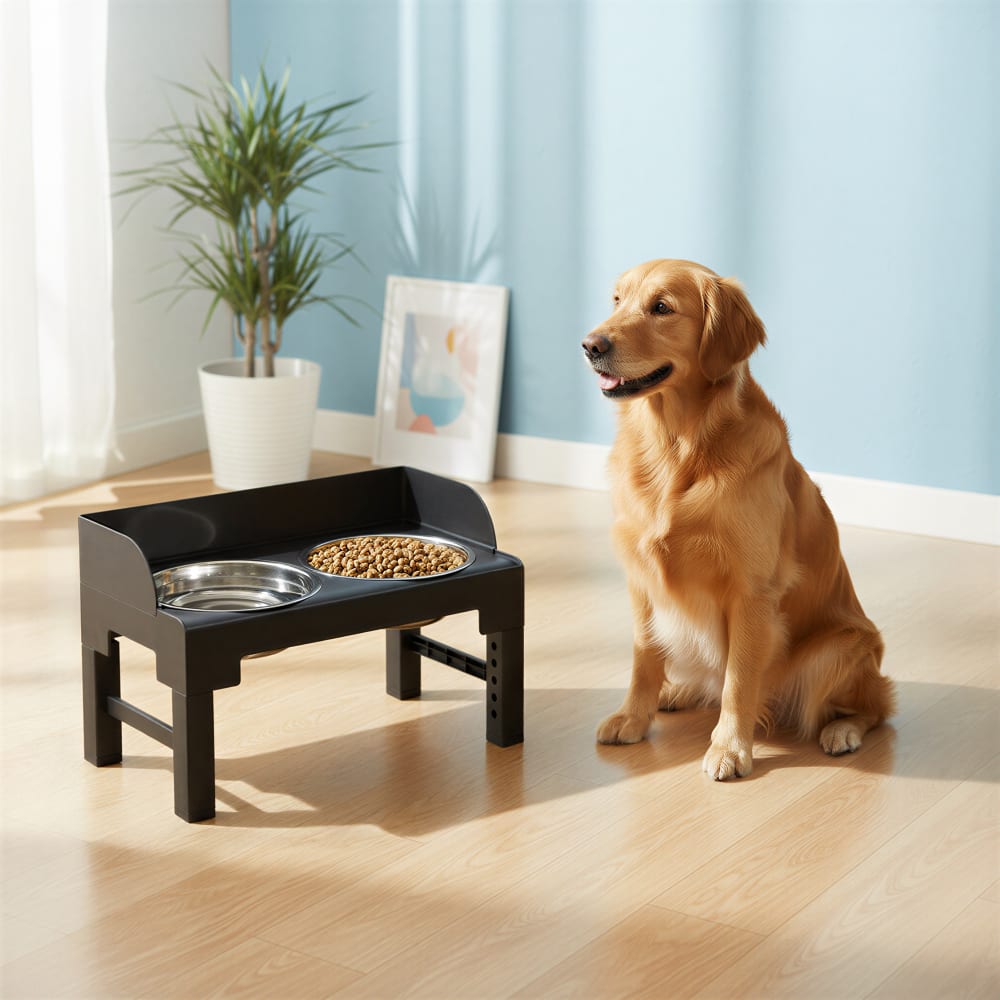 Gamelle pour chien surélevée hauteur réglable et inclinable noir Gamelle pour chien surélevée hauteur réglable et inclinable noir