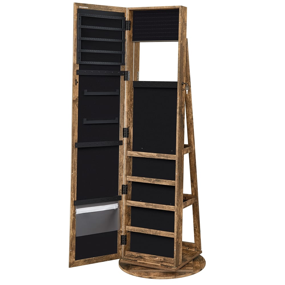 Armoire à bijoux avec grand miroir psyché étagères de rangement marron