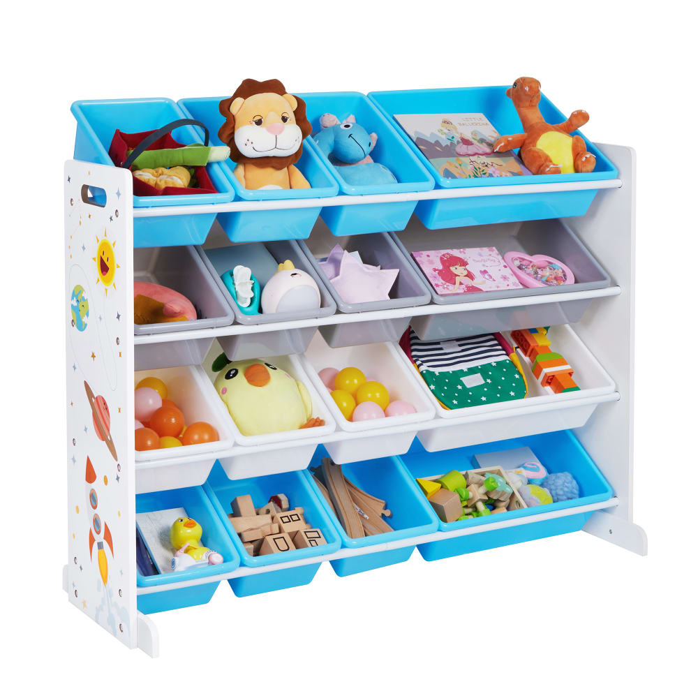Meuble de rangement de jouets pour enfant 4 niveaux 16 bacs blanc (SONGMICS) - Image 1