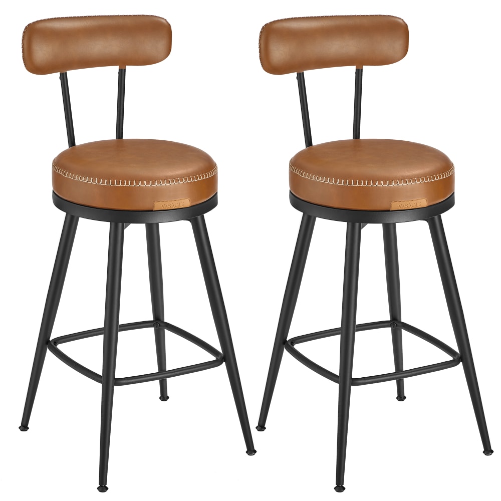 Tabouret de bar lot de 2 hauteur 65 cm pour cuisine bar marron caramel