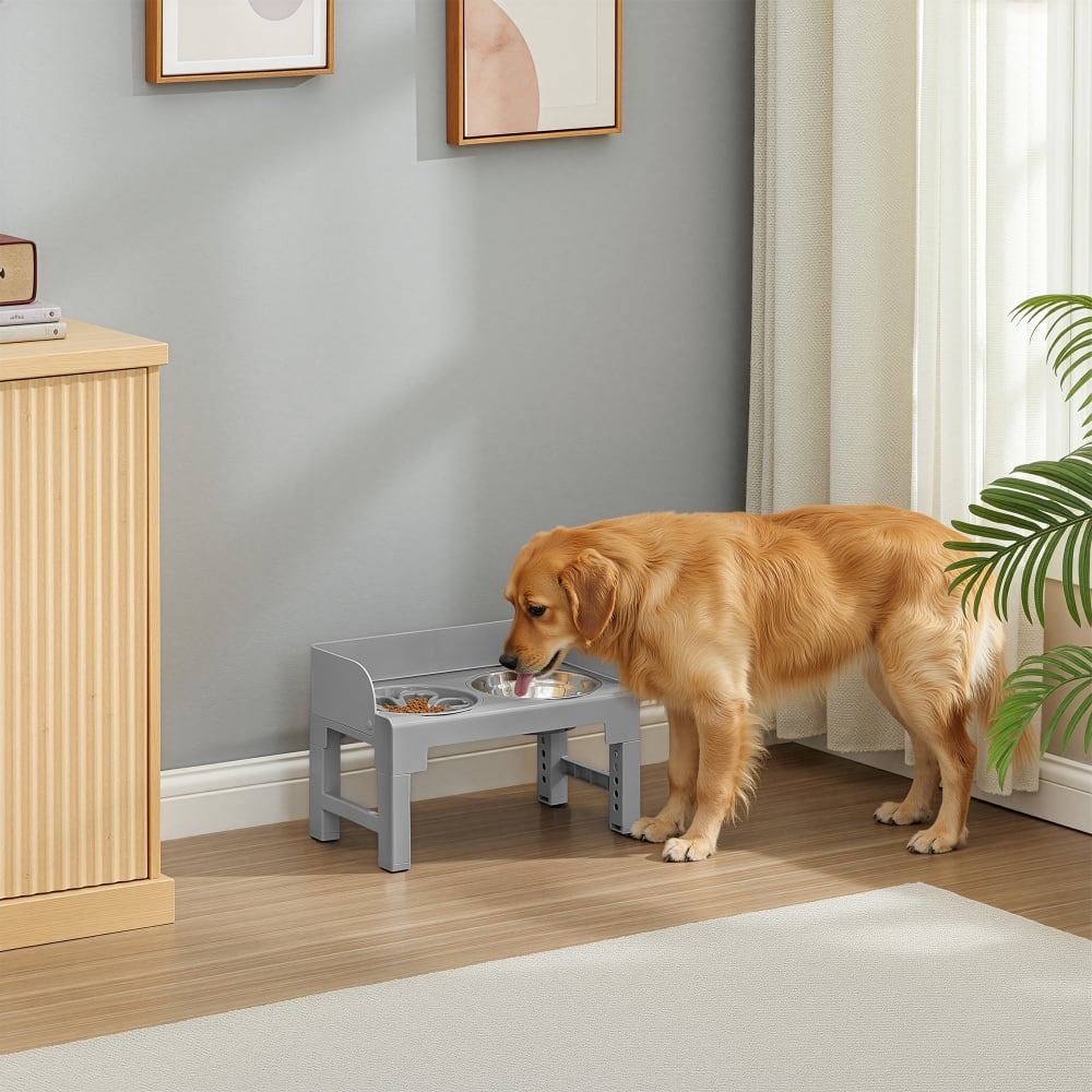 Gamelle pour chien surélevée hauteur réglable et inclinable gris Gamelle pour chien surélevée hauteur réglable et inclinable gris