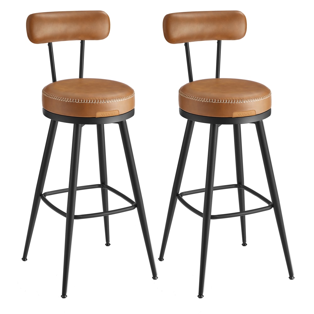 Tabouret de bar lot de 2 hauteur 76 cm pour cuisine bar marron caramel