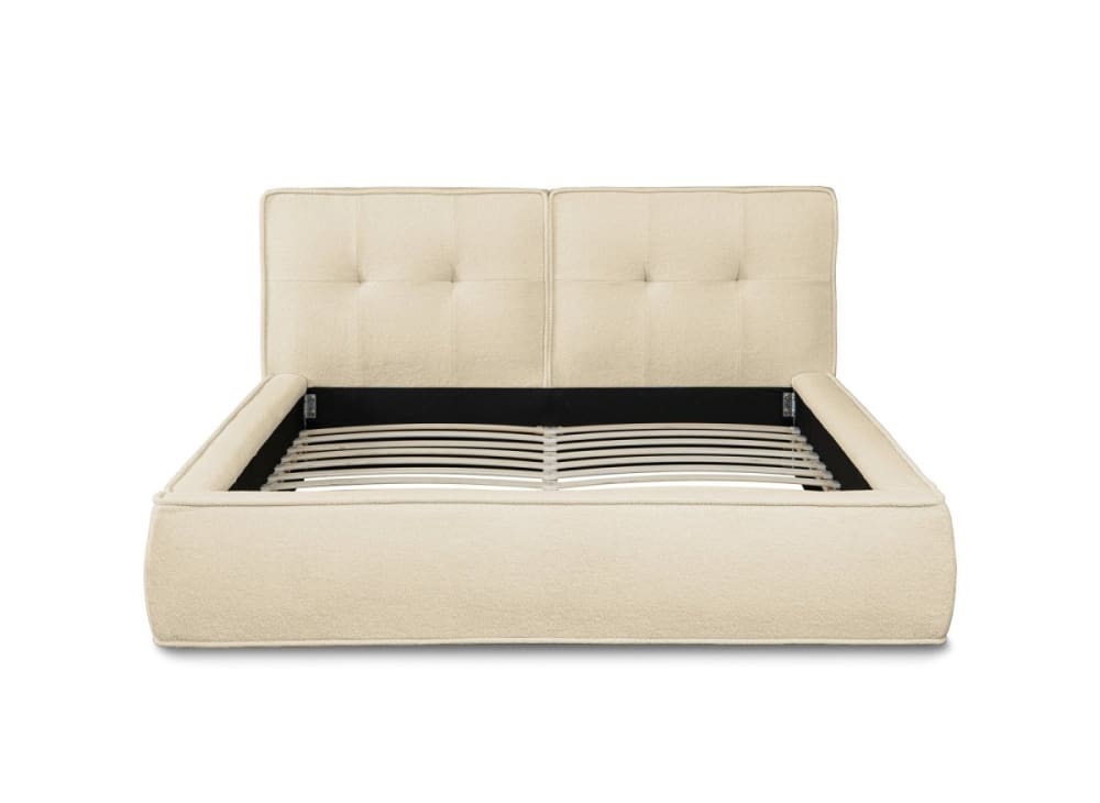 Lit coffre en tissu bouclette beige 180x200cm Lit coffre en tissu bouclette beige 180x200cm