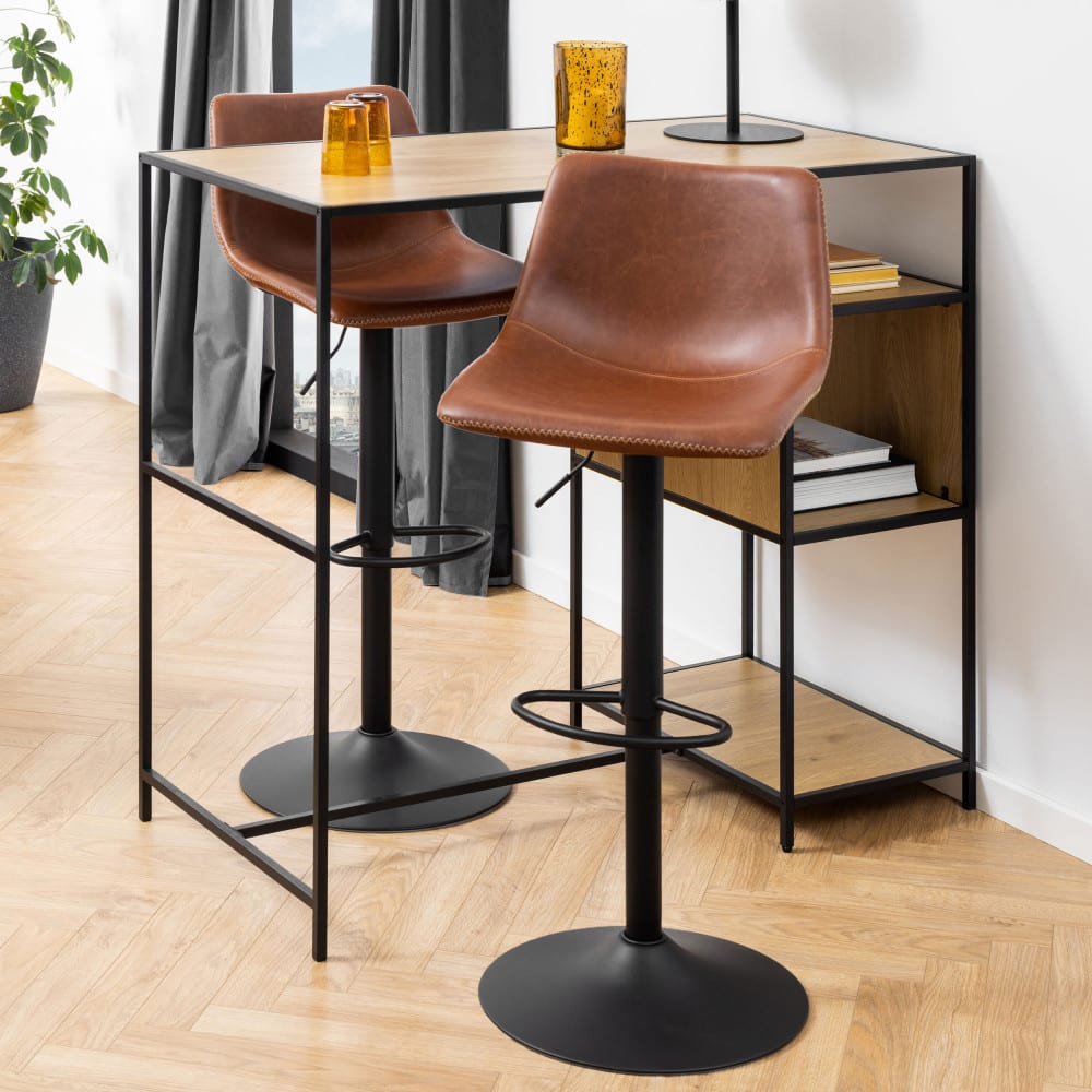 Tabouret de bar réglable en simili et métal h61-83cm - marron