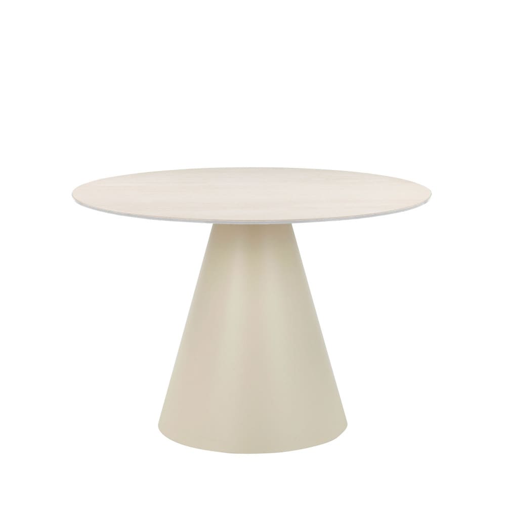 Table à manger 4 personnes ronde effet travertin - Beige