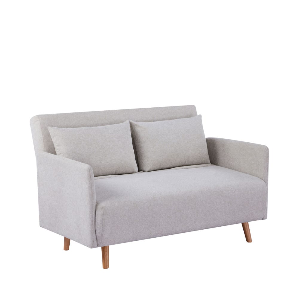 Canapé convertible 2 places en tissu pieds bois clair - Beige chiné
