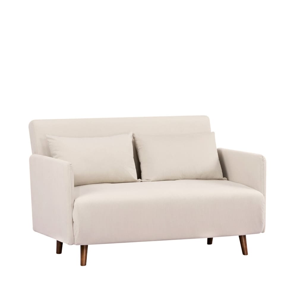 Canapé convertible 2 places en velours côtelé pieds bois foncé - Beige