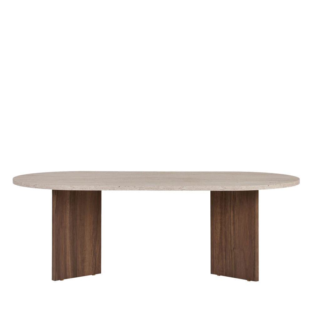 Table basse ovale en bois et effet travertin - Beige