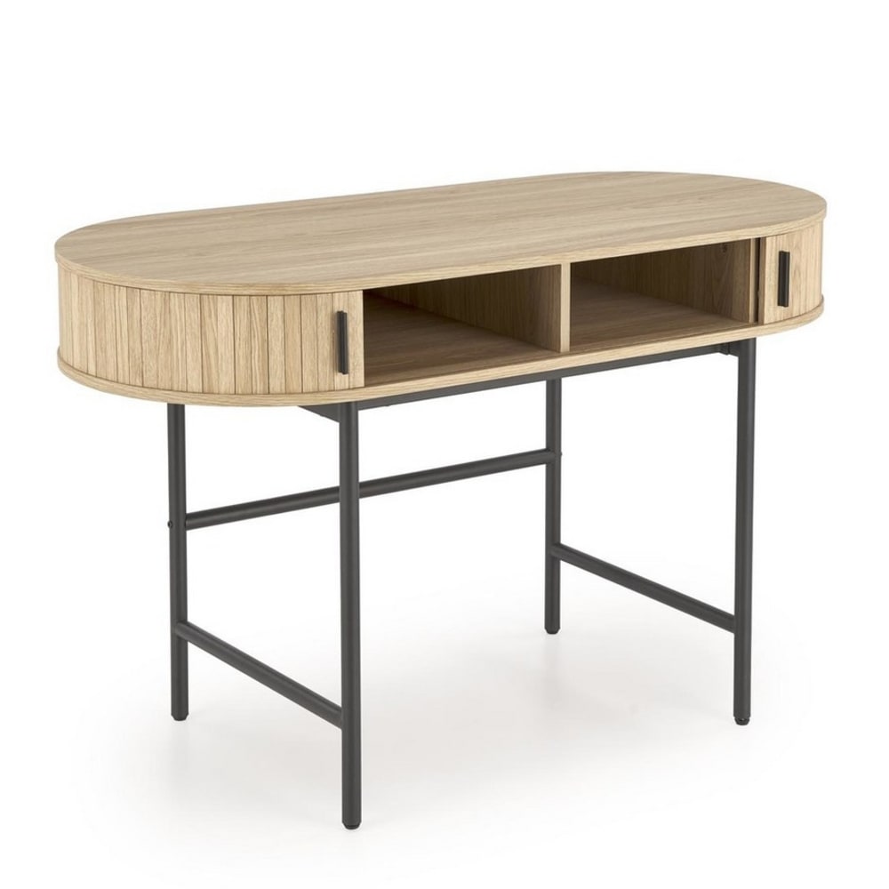 Bureau ovale en bois et acier avec portes coulissante Bureau ovale en bois et acier avec portes coulissante