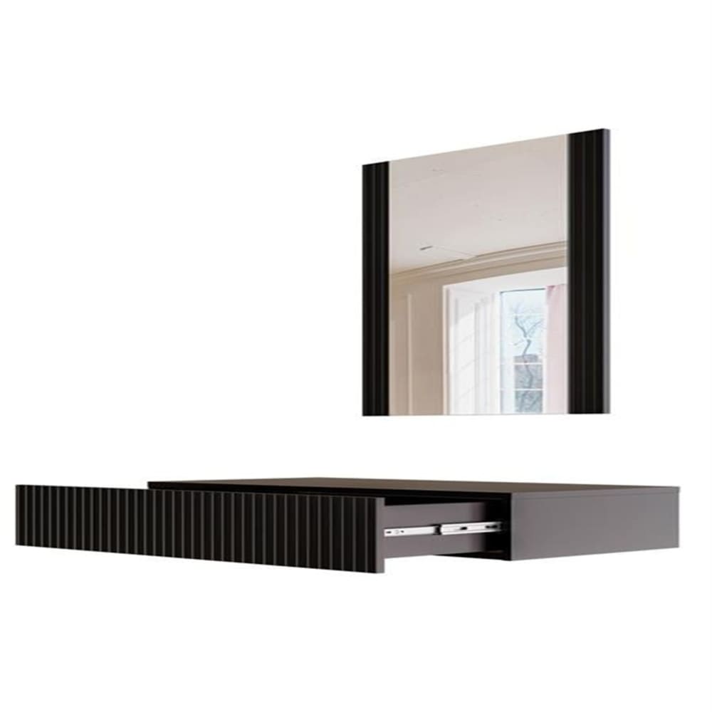 MSO Schwarzer hängender Schminktisch mit Spiegel style modern Schwarz Holz