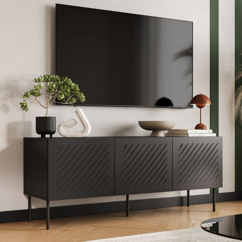 Buffet bas noir 3 portes avec relief 150cm