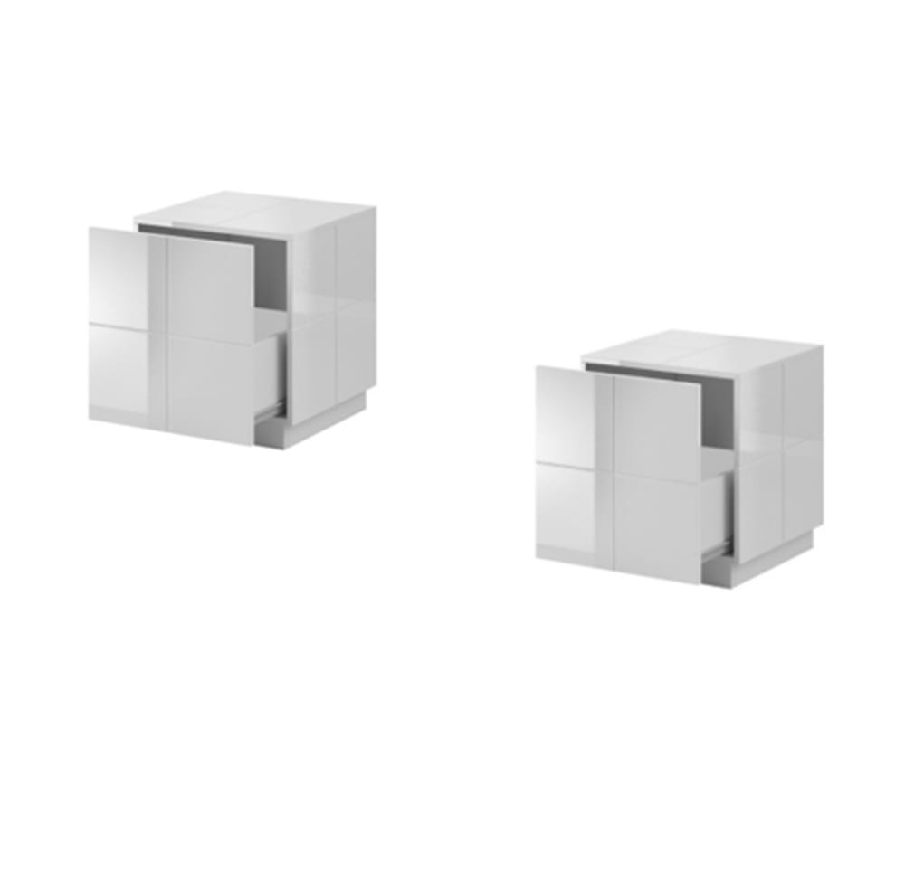 Lot de 2 tables de chevet design blanc brillant led blanc Lot de 2 tables de chevet design blanc brillant led blanc