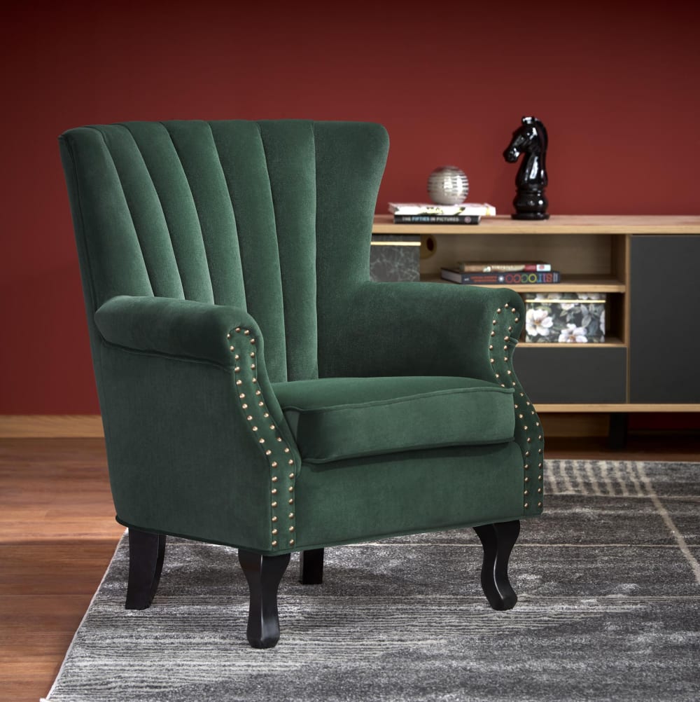 Fauteuil en velours de polyester vert avec accoudoirs
