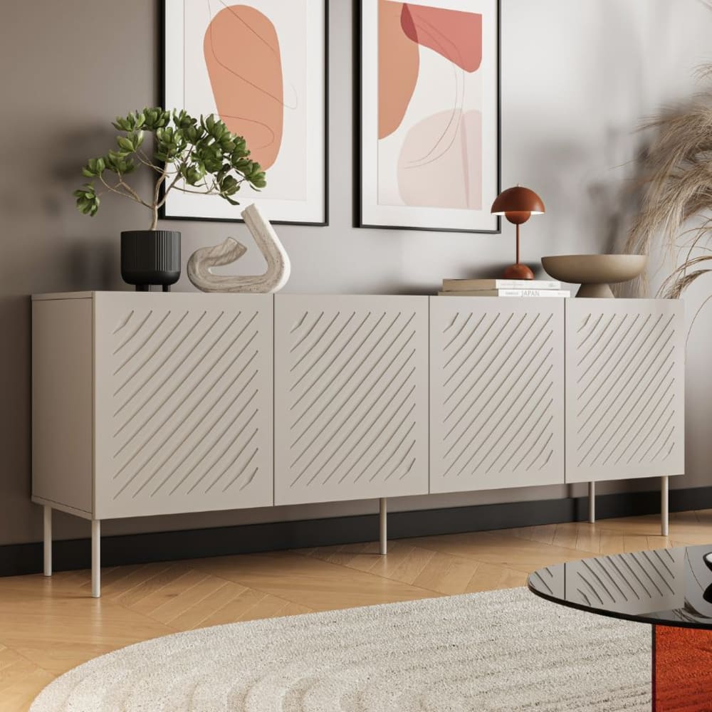 Beige Designer-Sideboard 200 cm 4 Türen mit Mustern - Maisons Du