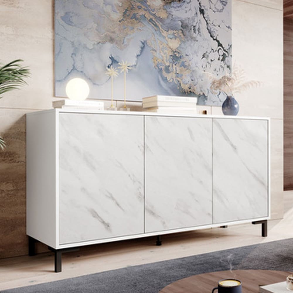 Designer-Sideboard mit weißem Marmoreffekt, 150 cm - Maisons Du