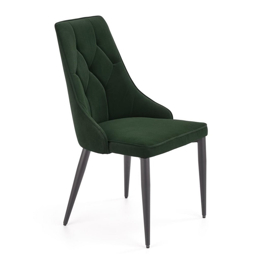 Chaise en velours de polyester vert foncé et pieds en acier noir Chaise en velours de polyester vert foncé et pieds en acier noir